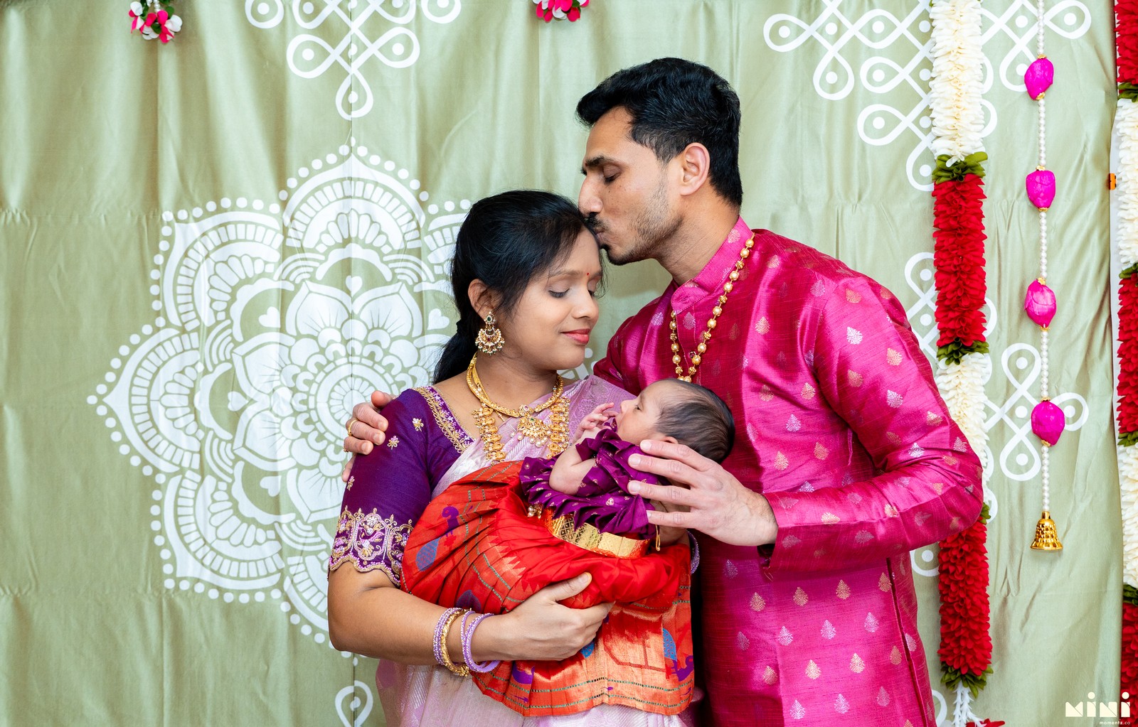 Parents with newborn at South Indian ceremony — MiniMomentz newborn and ceremony photographer UK